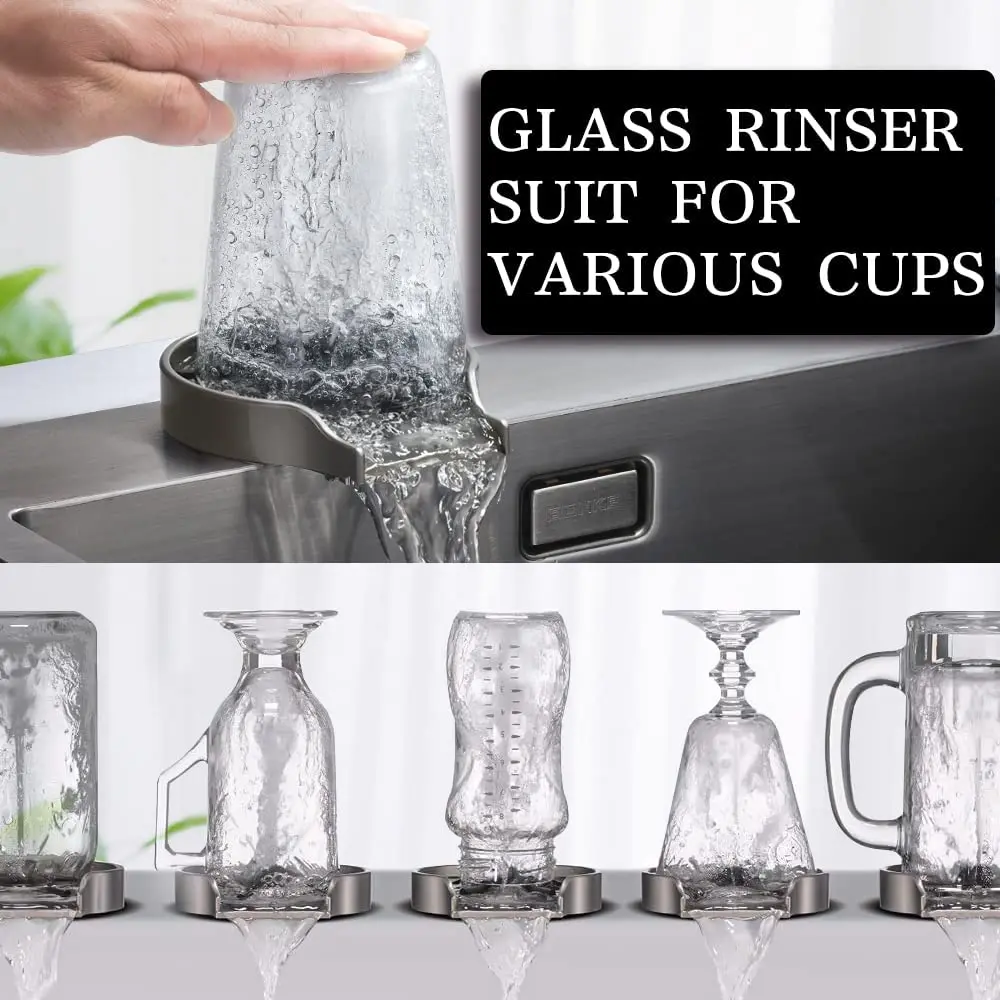 Commercial Bar Cafe Automatic Stainless Coffee Cup Rinser Black Bottle Washer Faucet Glass Rinser For Kitchen Sinks Accessories