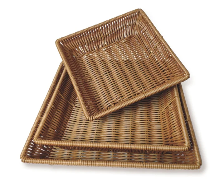 Supermarket round fruit and vegetable food grade plastic rattan basket display bread basket storage basket
