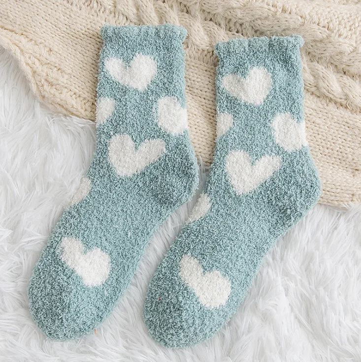 Зимние женские бархатные носки кораллового цвета в форме сердца теплые носки для сна