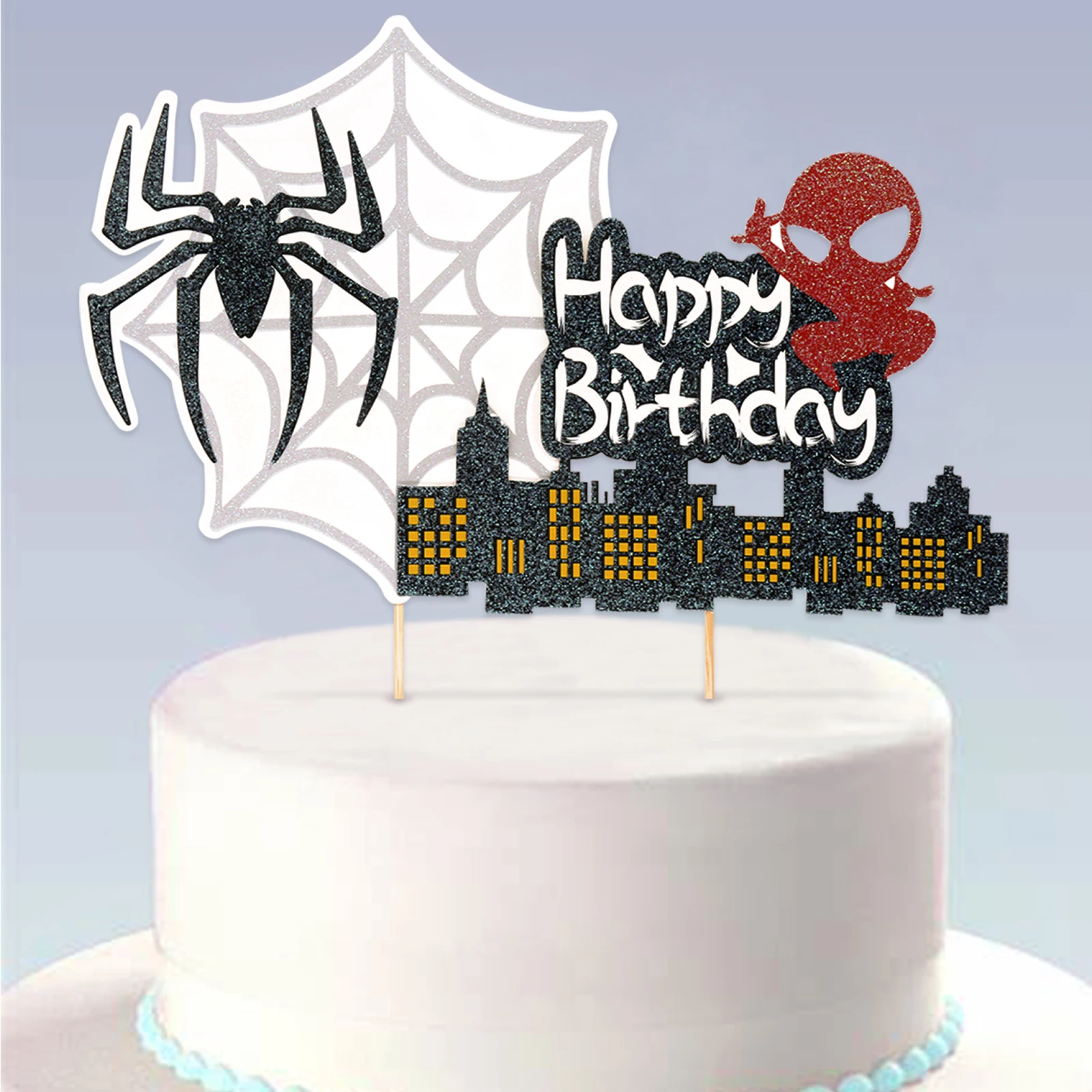 Spider Webs Spider Super Hero Party Theme Happy Birthday Cake Topper Boys Kids Favors Party Supplies Cake Decoration