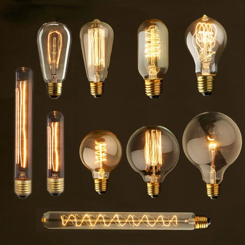 Edison Bulb E27 220V 40W ST64 G80 G95 T10 T45 A19 Retro Ampoule Vintage Incandescent Bulb edison Lamp Filament Light Bulb Decor