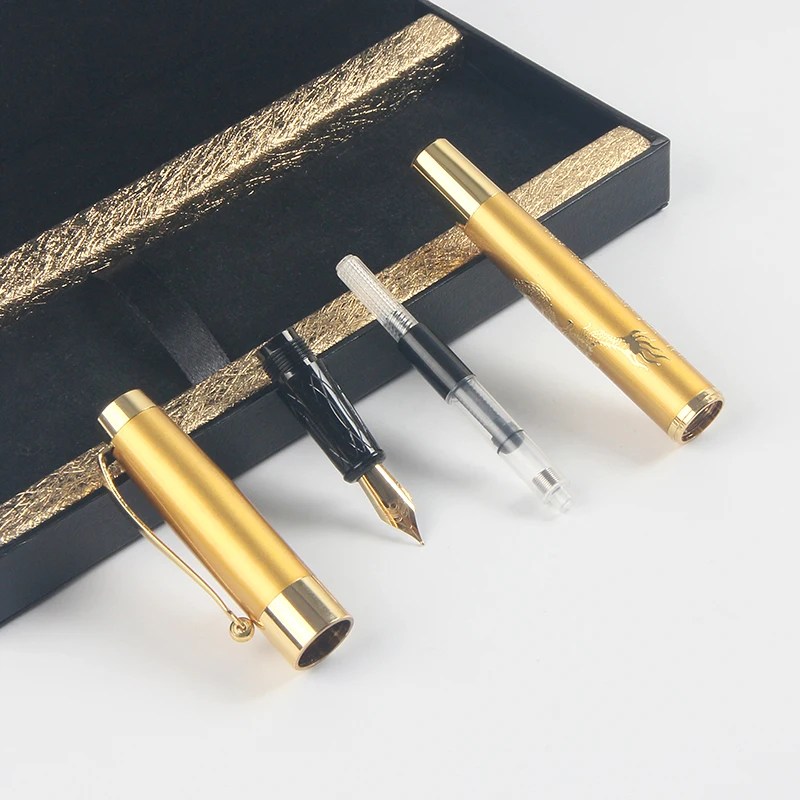 gold single gift pen set business embossed fountain pen with packing box