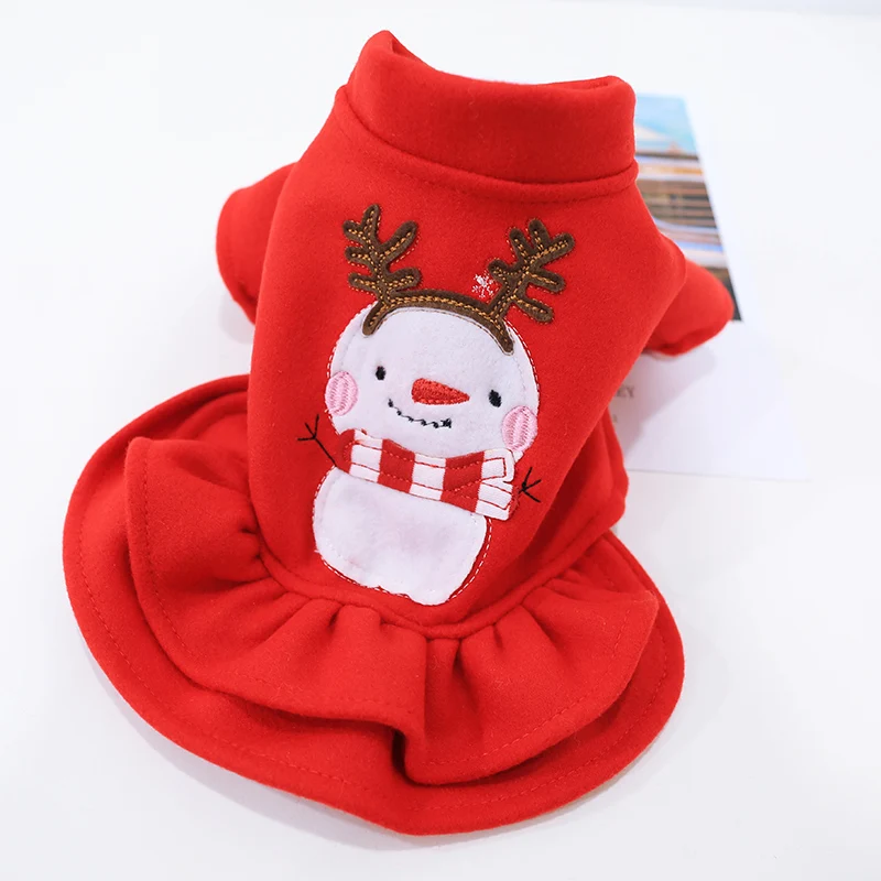 Hot Selling Christmas Sweater Dog Clothes Thick Warm Dog Christmas Dress With Snowman Pattern