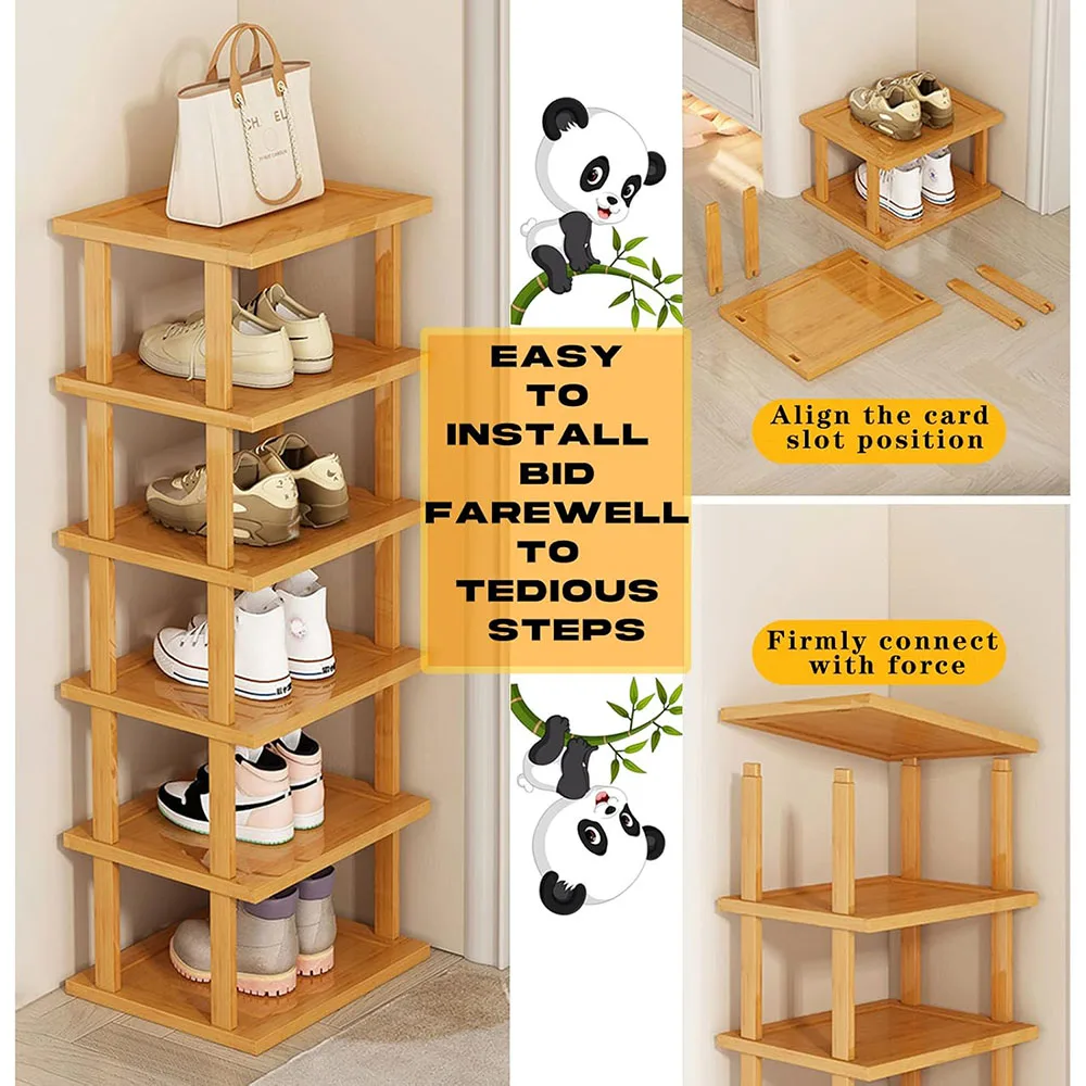 5 Tier- Vertical Shoe Rack for Small Spaces, Tall Narrow Shoe Rack Organizer,Skinny Shoe Shelf with Free Stackable DIY