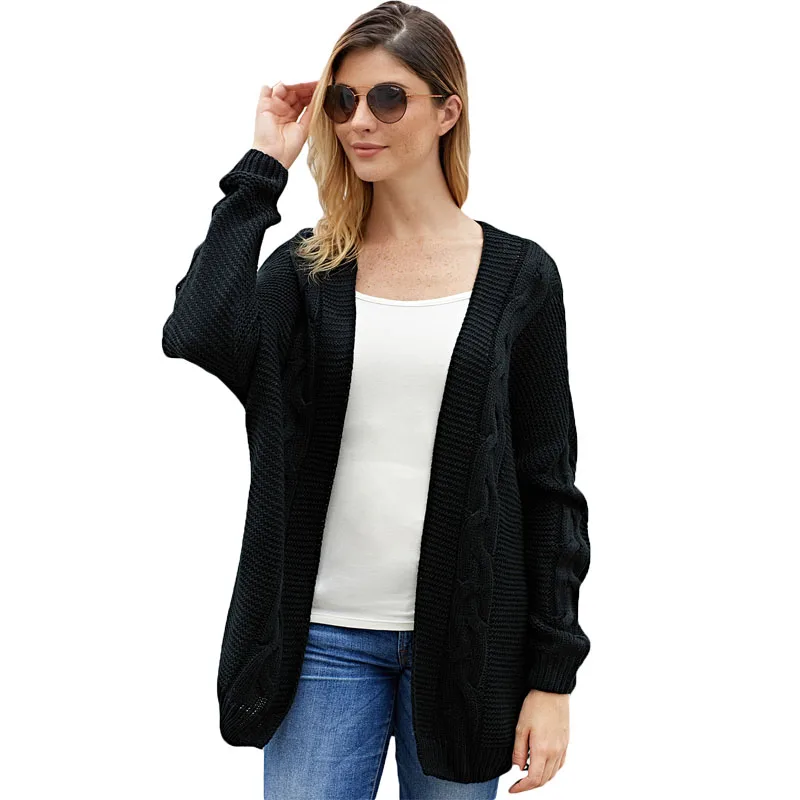 Hot Selling Fashion Solid Color Women Tops Chunky Wide Long Sleeve Knit Cardigan Sweater For Woman