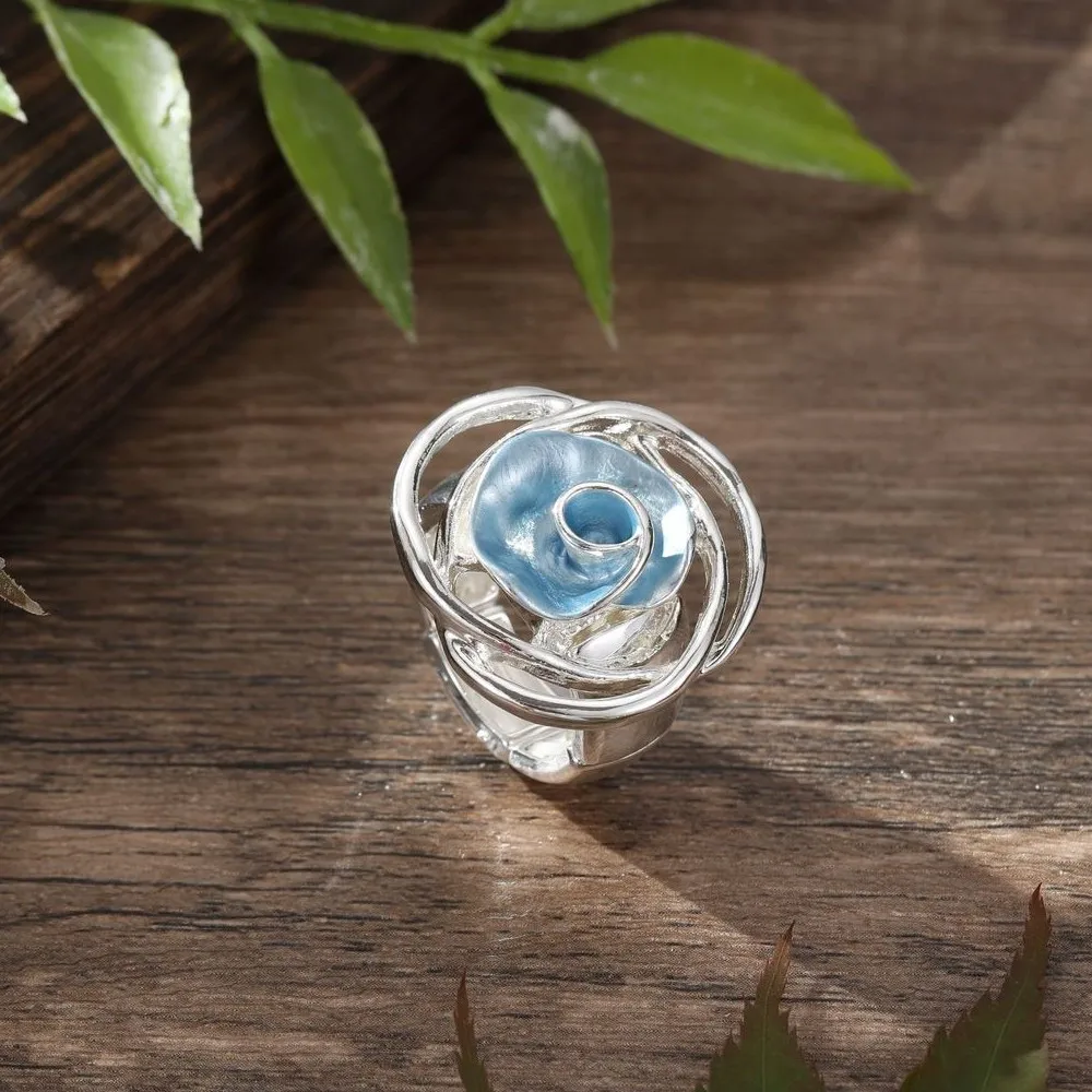 Luxury Women Rose Flower Rings Vintage Adjustable Rings Jewelry Women Colorful Enamel Rings