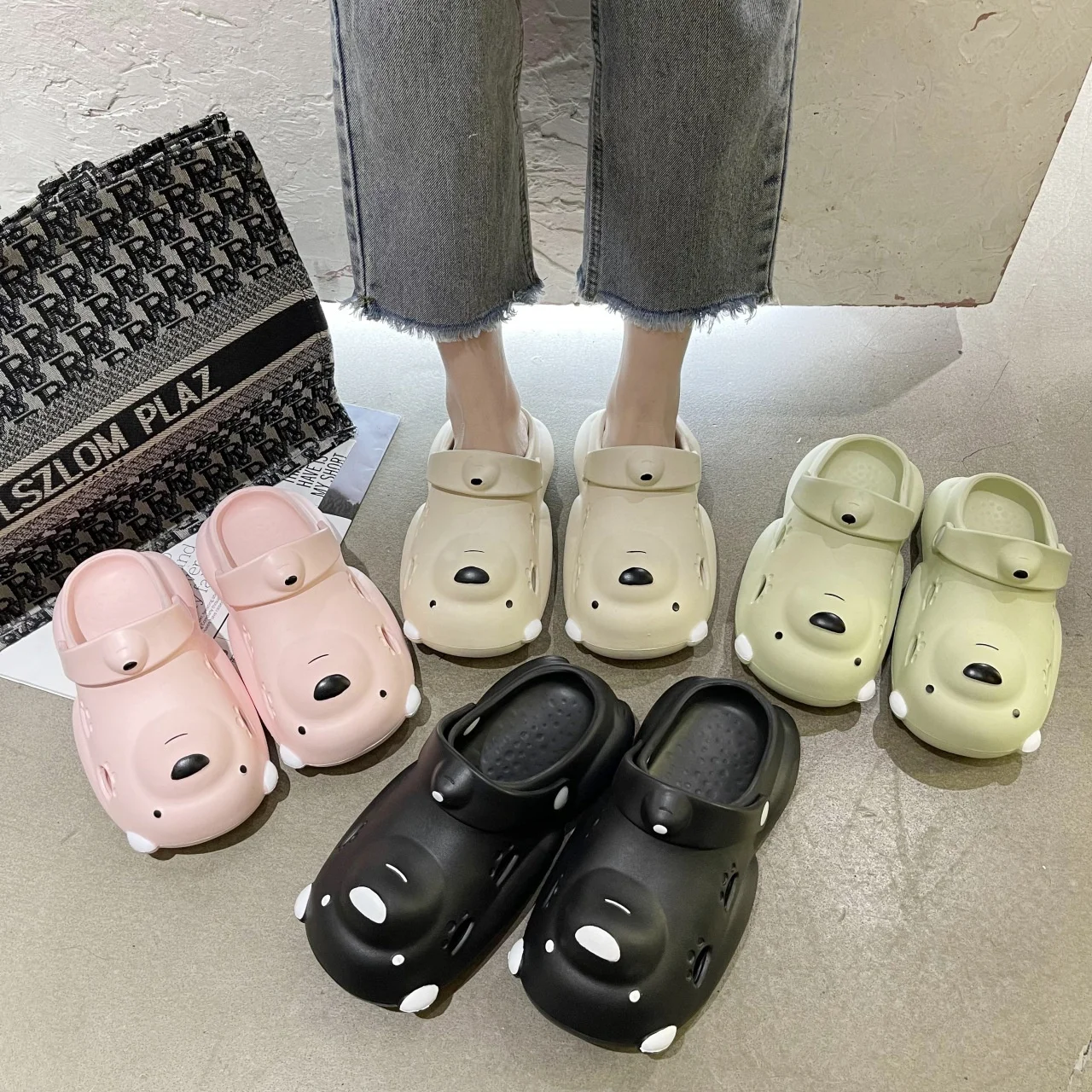 Cute Bear Baotou Drag EVA Sandals Kids Women Men Flat Slippers Outdoor Beach Slide Shoes