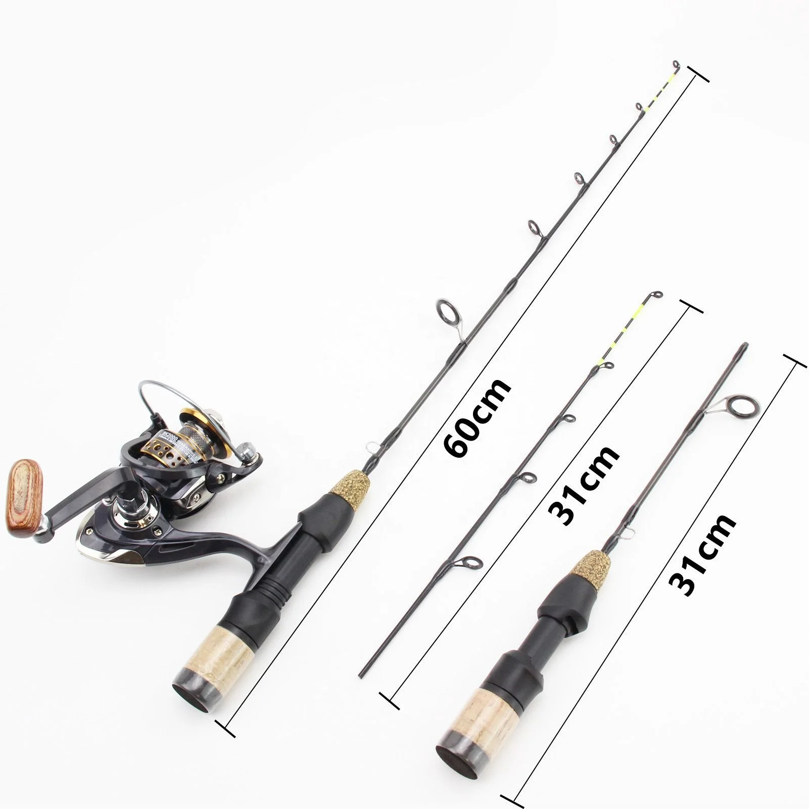 60cm Ice Fishing Rod Kit Double Tip Winter Fishing Set Rod and Reel Combo Spinning