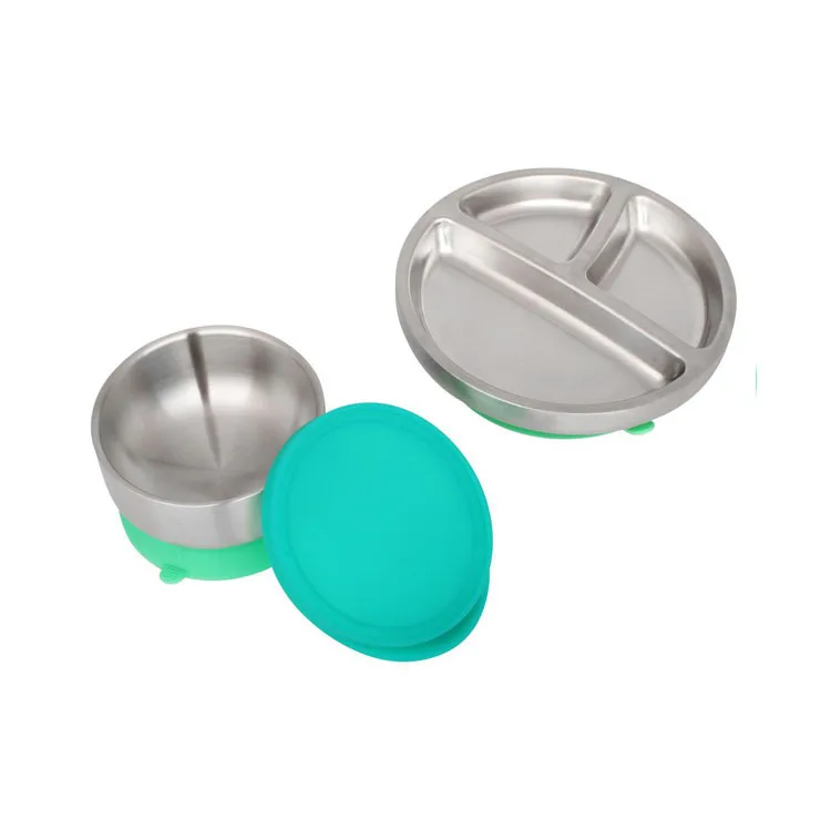 New Arrival BPA Free Stainless Steel Baby Bowl With Silicone Suction And Storage Lids Set Baby Toddler Feeding For Baby