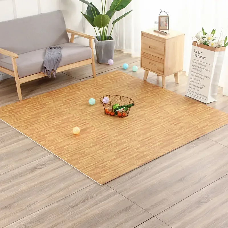 Stylish Eva Foam Wooden Grain Floor Mat Puzzle Protective Flooring Dark Brown Color Interlocking Floor Tiles for Home Gym