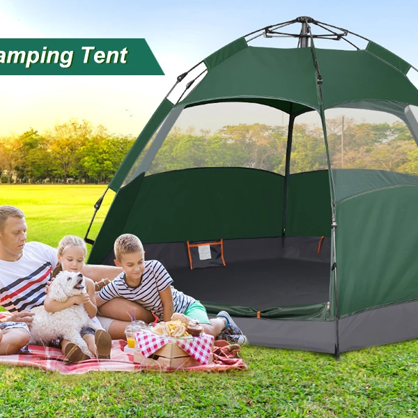 
Camping tent, quick pop-up family tent for 3-4 people double waterproof 4-season backpack tent, suitable for picnic hiking 