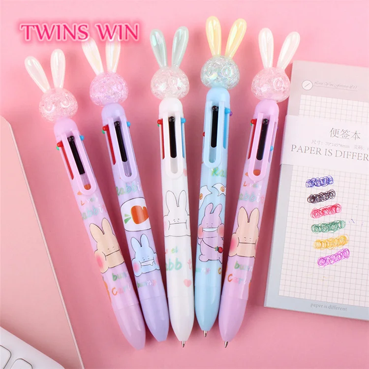 Japanese Korean rabbit colorful cartoon 6-color ballpoint pen student stationery multicolor press pen 548