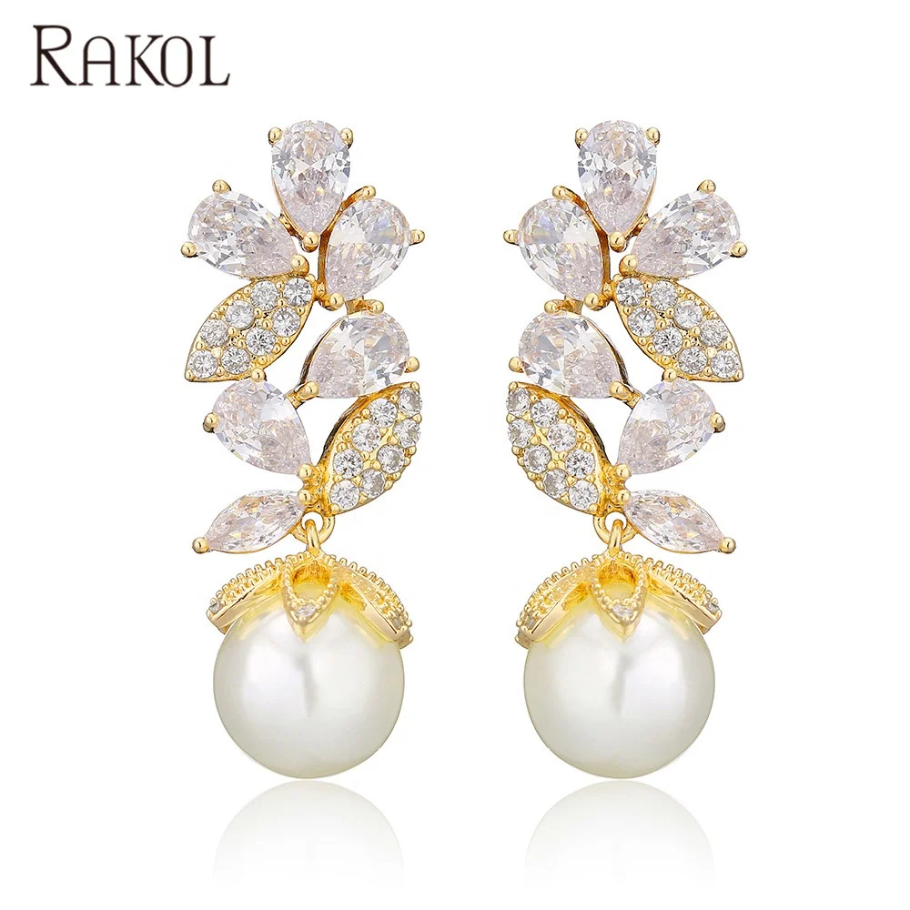 RAKOL EP5021 Famous pearl 18k gold bridal earrings 2021 January new arrival from Yiwu RAKOL jewelry