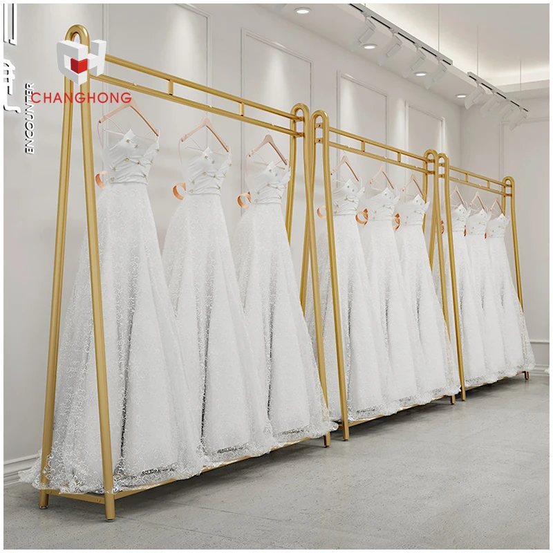 Modern Tailor Shop for display garment Boutique Gold Clothing Wall Rack and Metal Wedding Dress Display Rack