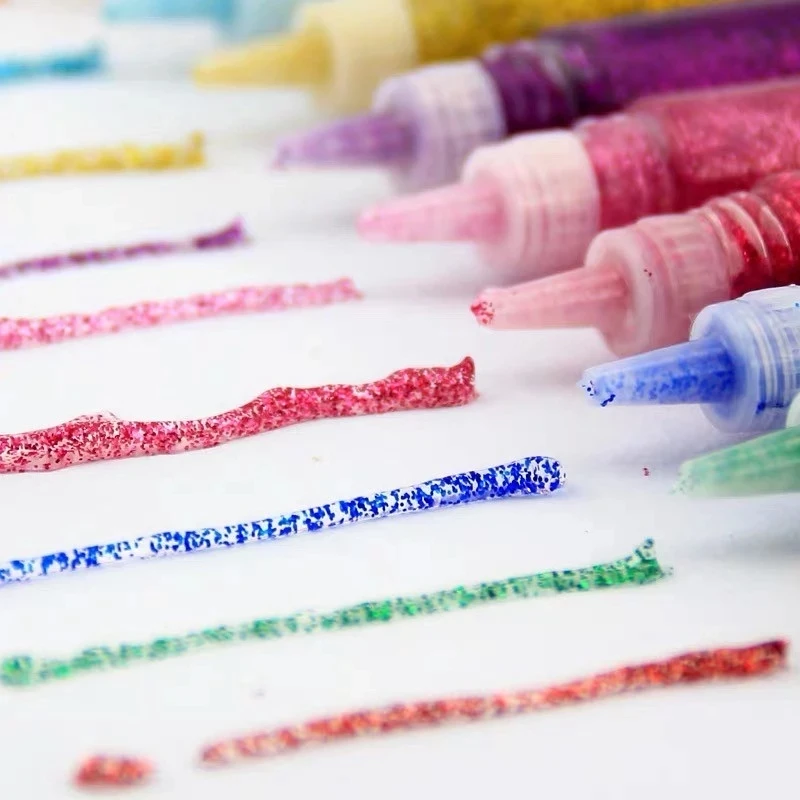 
New non-toxic colorful glitter glue pen for school children diy painting use 