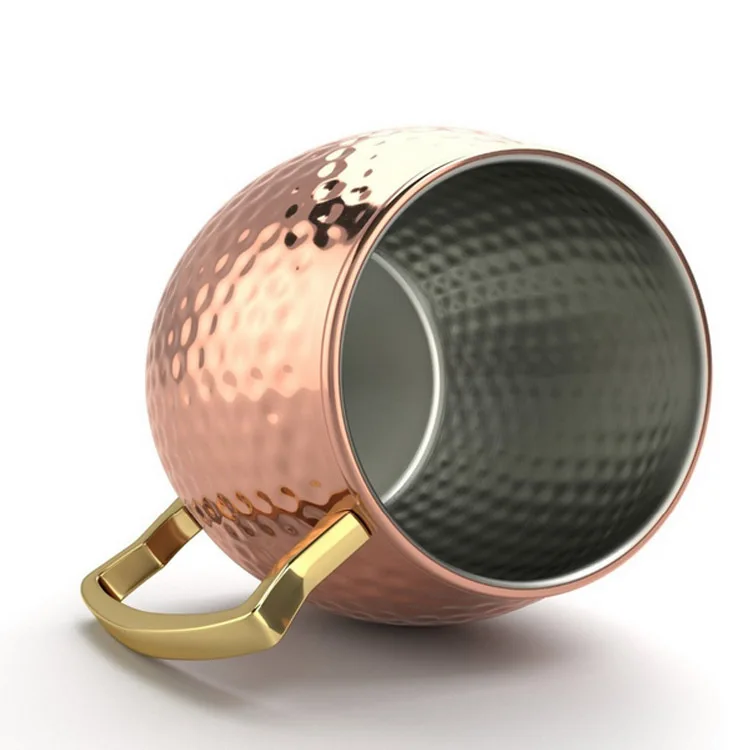 
Ready to ship 500ml 304 stainless steel copper rose gold plating Handgrip hammered Russian moscow mule mugs 