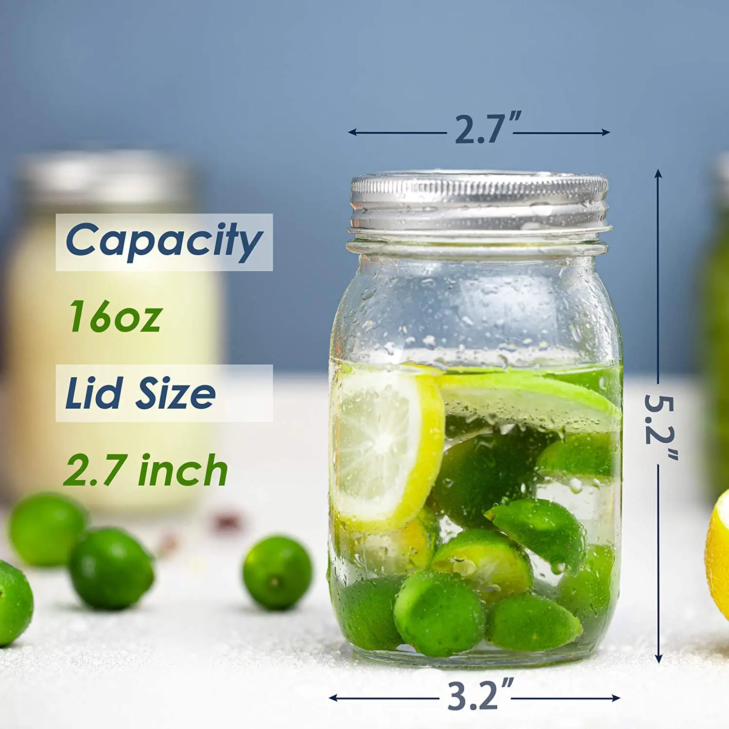 Wholesale custom 16 oz Glass Canning Jars with Metal Airtight Lids and Bands Regular Mouth Glass Mason Jars