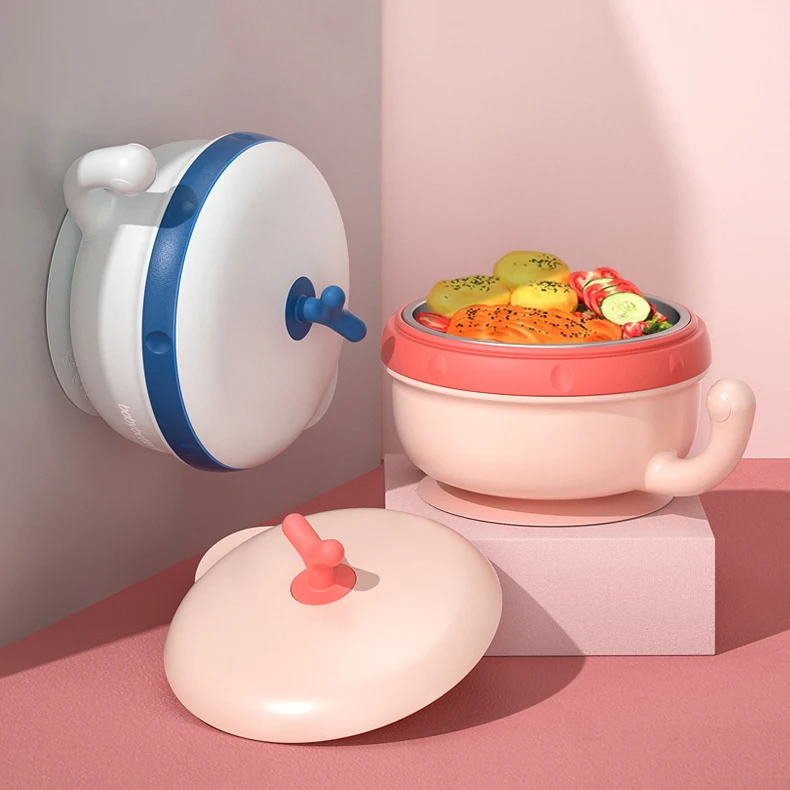 Factory Hotsale Stainless Steel Bowl with seperate grid Silicone Suction Baby Food Warmer Bowl with Lid