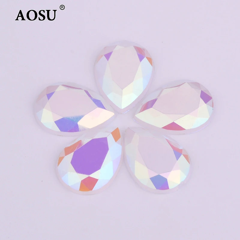 AOSU 13*18mm Acrylic Drop Stones Aquamarine AB Flatback Strass Neon Non Hotfix Crystals For Craft