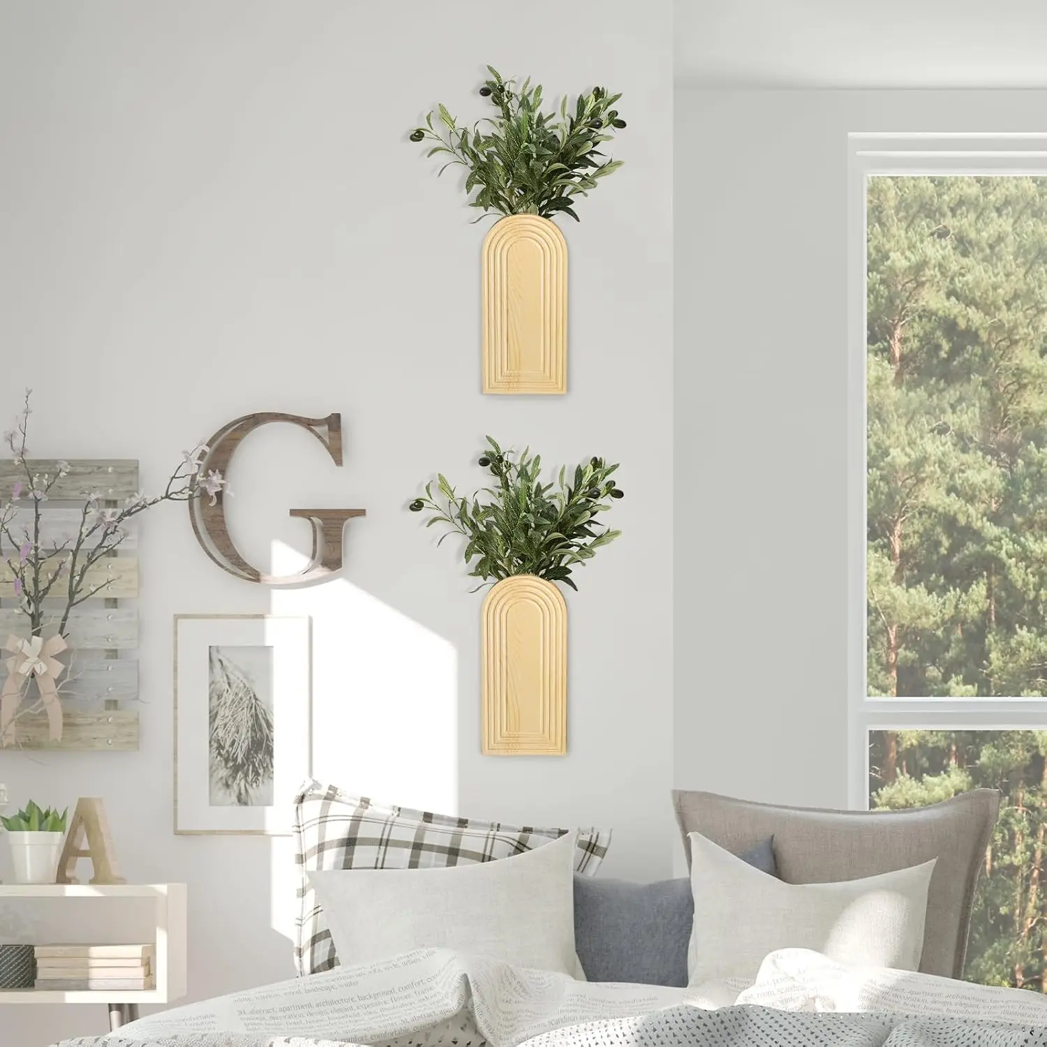 2 Pack Modern Farmhouse & Boho Wood Wall Vase for Entryway Hallway & Bathroom Decor Home Decor Modern Wood Art