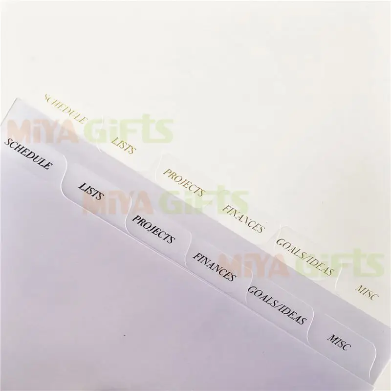 custom shape planner top page index monthly disc bound schedule frosted tabbed divider set white plastic PVC