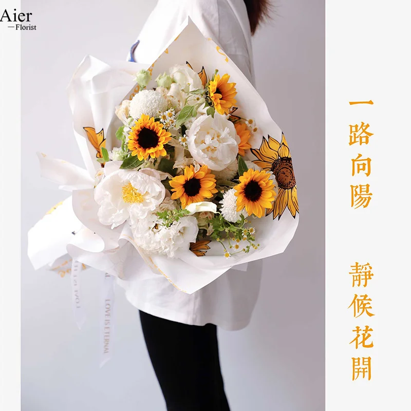 Aierflorist новый дизайн роскошный Подсолнух 58*58 см 20 листов букет Цветочная оберточная бумага для букета из Китая