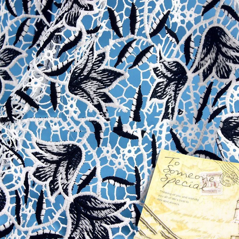 Latest Eco-Friendly Nigerian Rhinestone Two-Tone Cord Water Soluble Lace Fabric