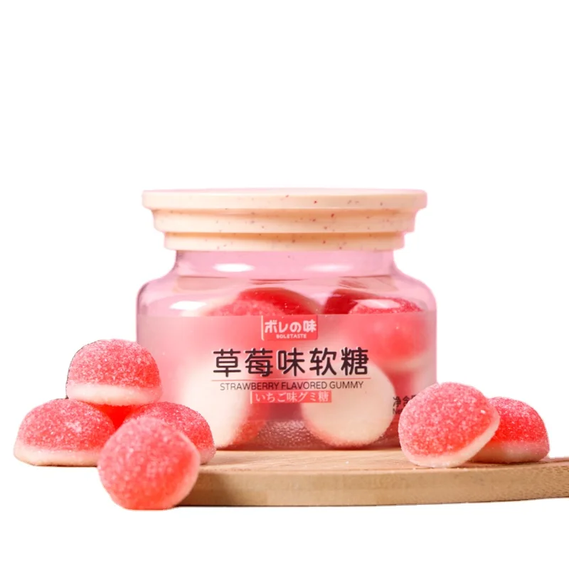 Wholesale 120g Chinese snack fruit strawberry fudge exotic sour sweet soft candy gourmet food jelly gummy soft candy