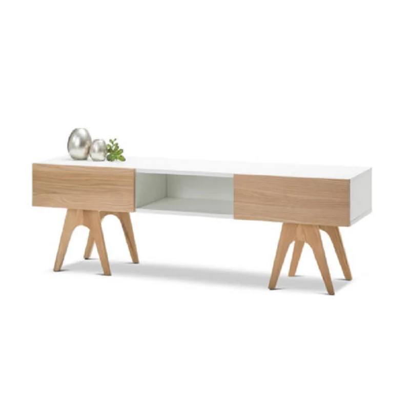 Classic Minimalist Design With Drawers And Display Stand White Wooden TV Stand