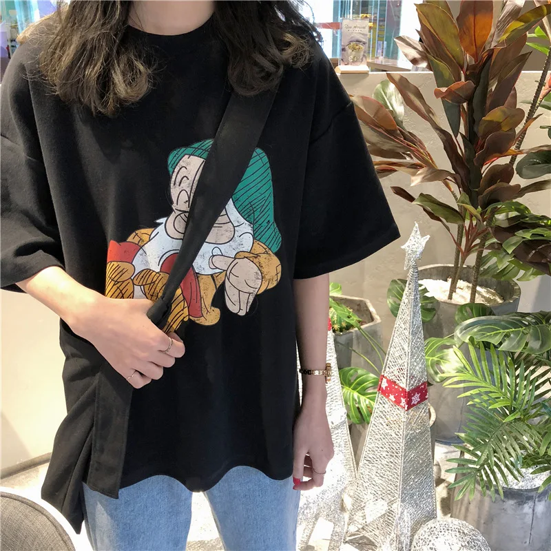 Футболка для женщин 2021 летние топы 3D Футболка с принтом персонажей из мультфильмов Femme забавная футболка с короткими рукавами в стиле Харадзюку; Цвет белый, черный teesfemme женские футболки с рисунками из мультфильмов