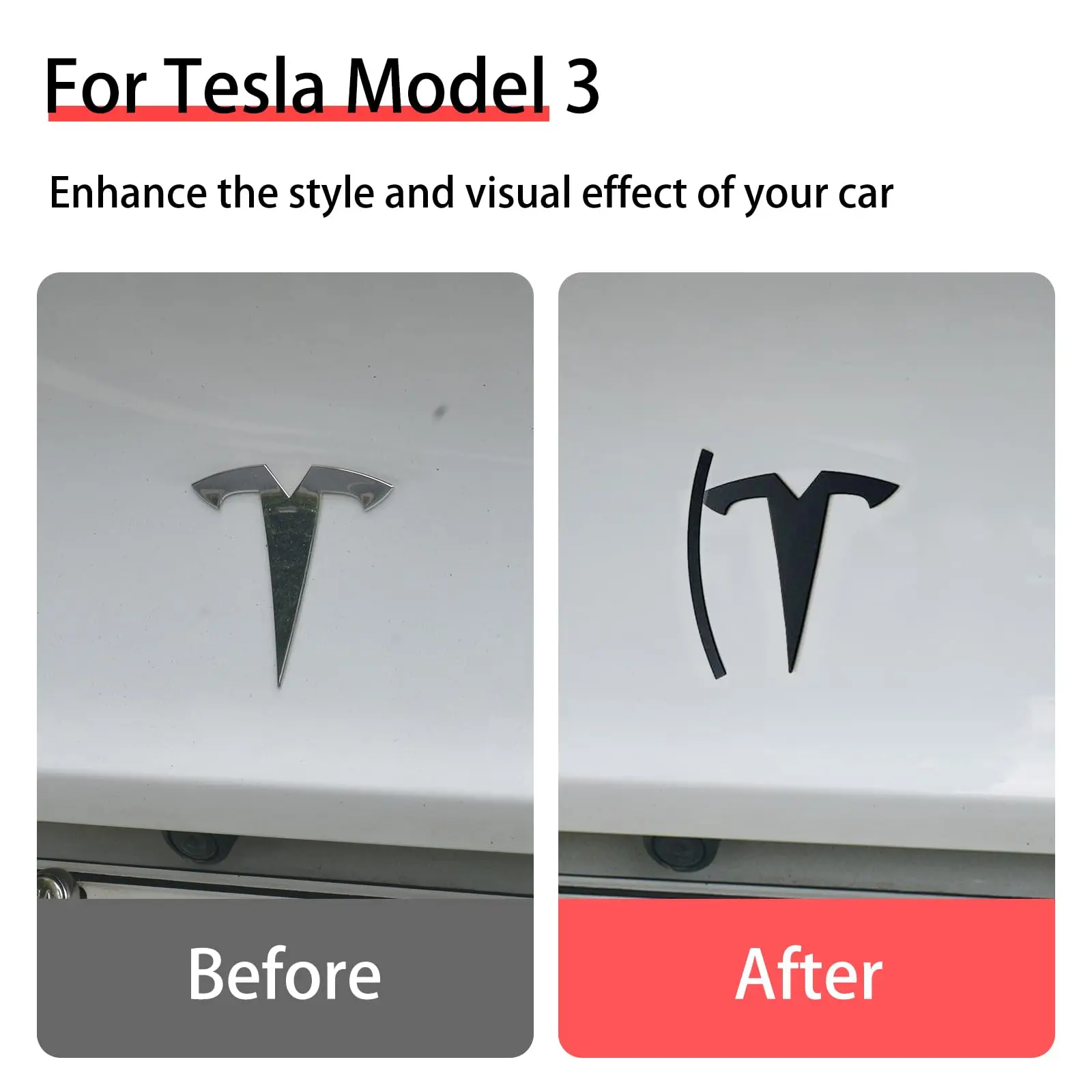 2 Pcs Front Hood Badge Decal & Rear Trunk Logo 3D Metal Emblem Sticker for Tesla Model Y Model 3