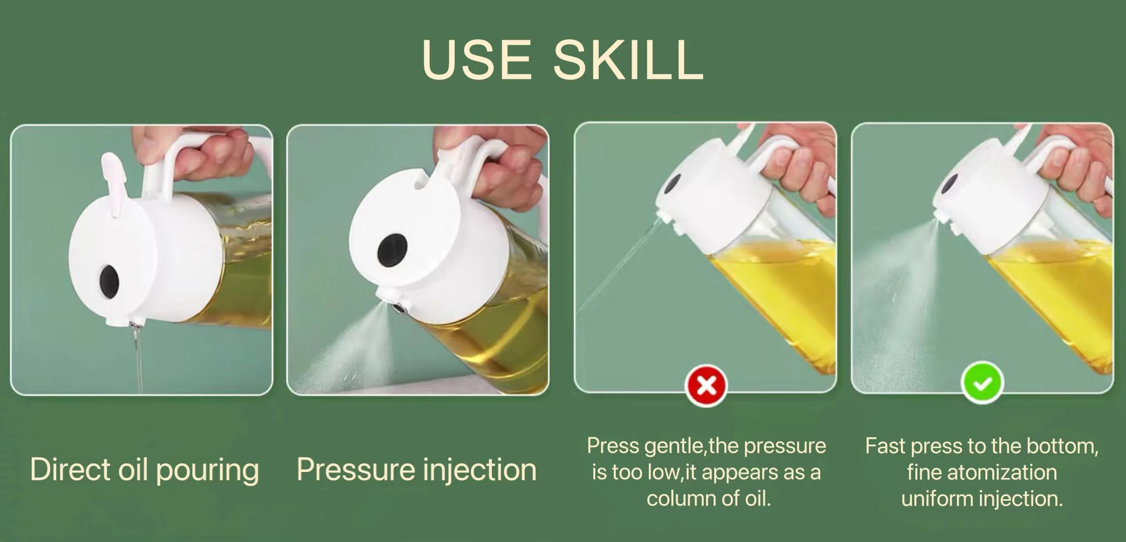 Kitchen 2 in 1 Olive Oil Dispenser 500ml Soy Sauce Vinegar Container Mist Glass Bottle 16oz Baking Oil Sprayer For Cooking