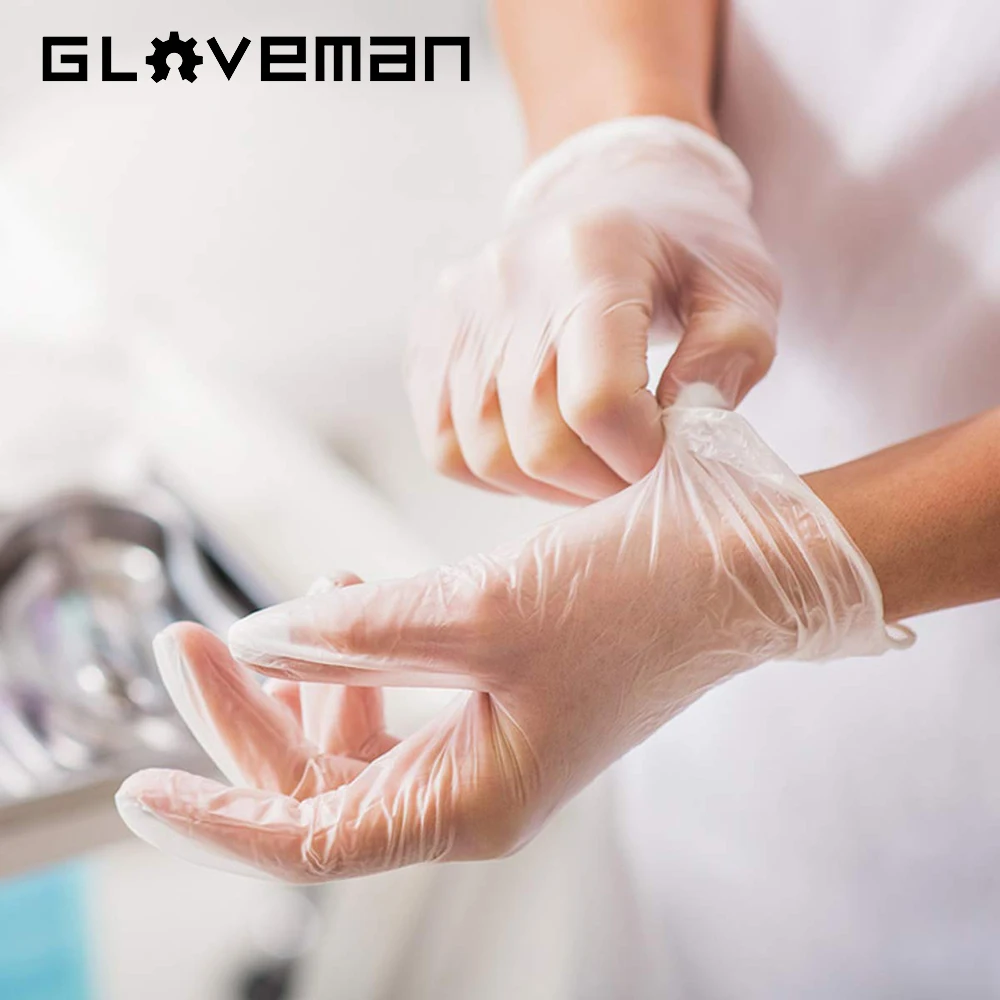 GLOVEMAN 100pcs boxes Clear laborratory examination food household disposable powder free PVC vinyl gloves