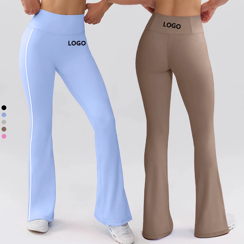 JoyYoung Sportswear High Waist No Front Seam Fabric Flare Legging Crop Side Line Plus Size Gym Flared Yoga Leggings For Women