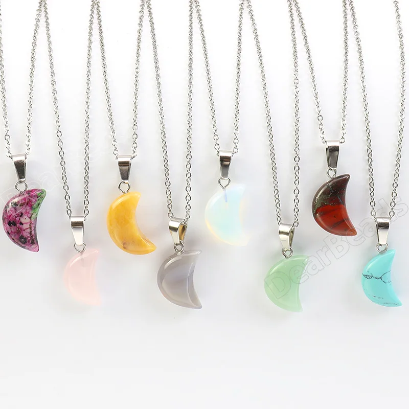 2CM Wholesale Sliver Moon Natural Stone Crystal Amethyst Pendant Quartz Pendants Charm For Necklace Jewelry Making