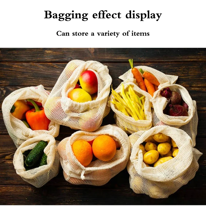 Custom Design Mesh Shopping Bag Organic Cotton Vegetable Fruit Packaging Large Capacity Pouch Net Tote Bag for Shopping