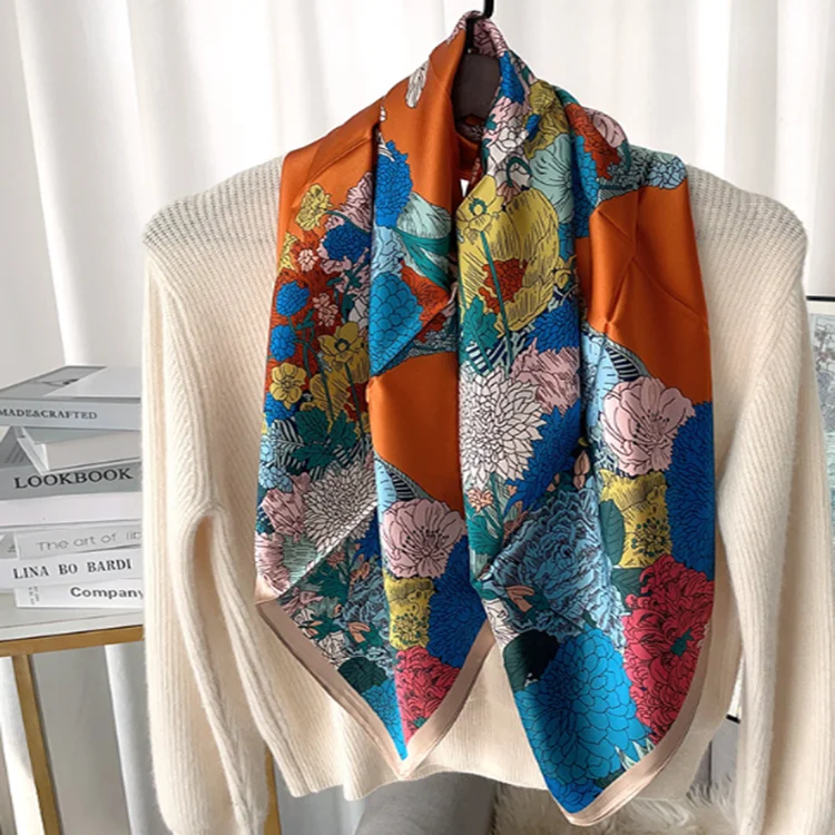 Bandanas Custom Logo Printed 100% silk Bandana Malaysia Fans Square Shape Silk Scarf