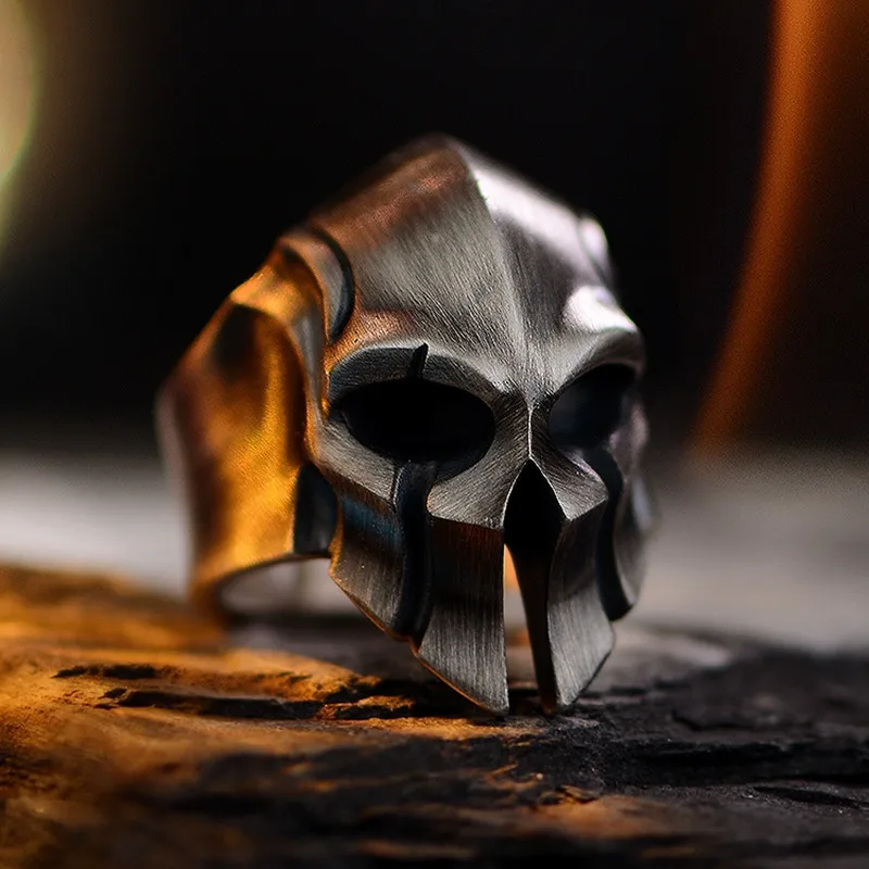 Spartan Mask Ring Male Bullying Ring Retro Personality Skull Opening Ring