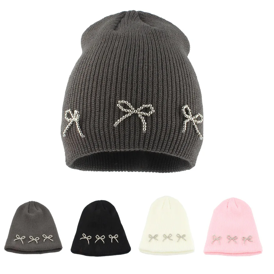 HZM-60984 Вязаная Шапка-бини с бантом