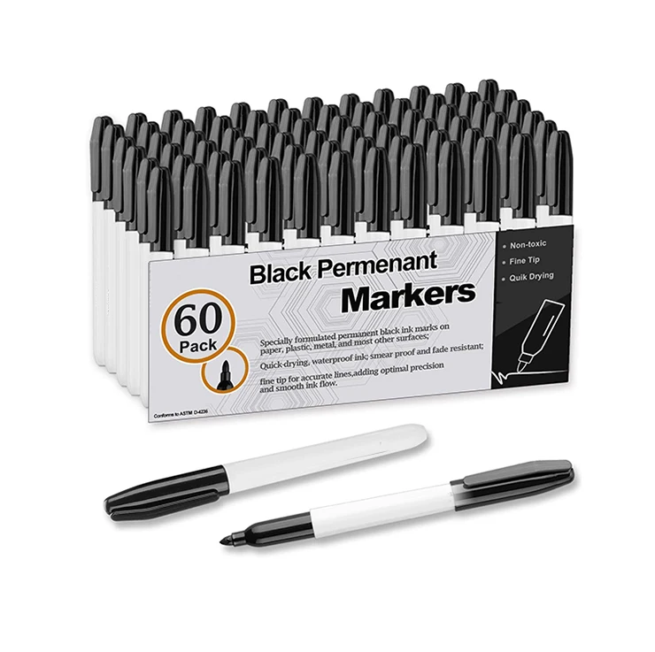 Factory promotional custom high quality waterproof black permanent marker with fiber tip oil-based ink marker pen set for glass