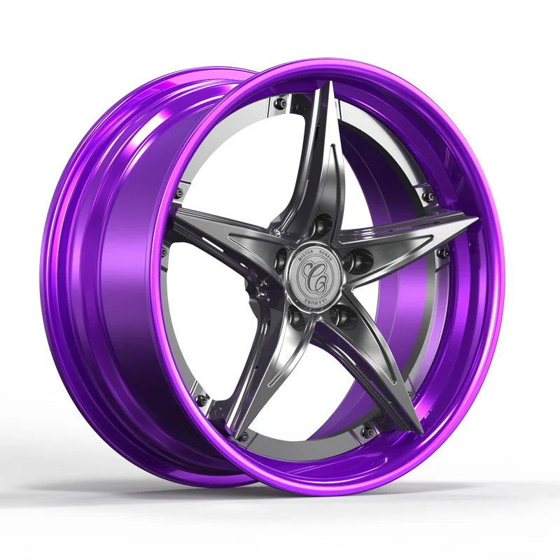 Custom china aluminum alloy 5 holes 16 17 18 19 20 21 22 inch polishing 2 piece forged racing hub rims passenger car wheels