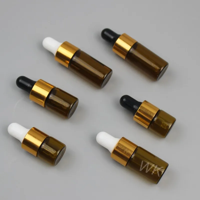 1ml 2ml 3ml Essential Oil Eye Drop Face Cream Packaging Mini Amber Glass Dropper Bottle Pipette