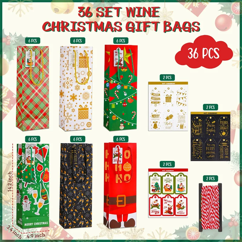 Wine Gift Bags Wine Bottles Wrap Bags with Handle Name Tags