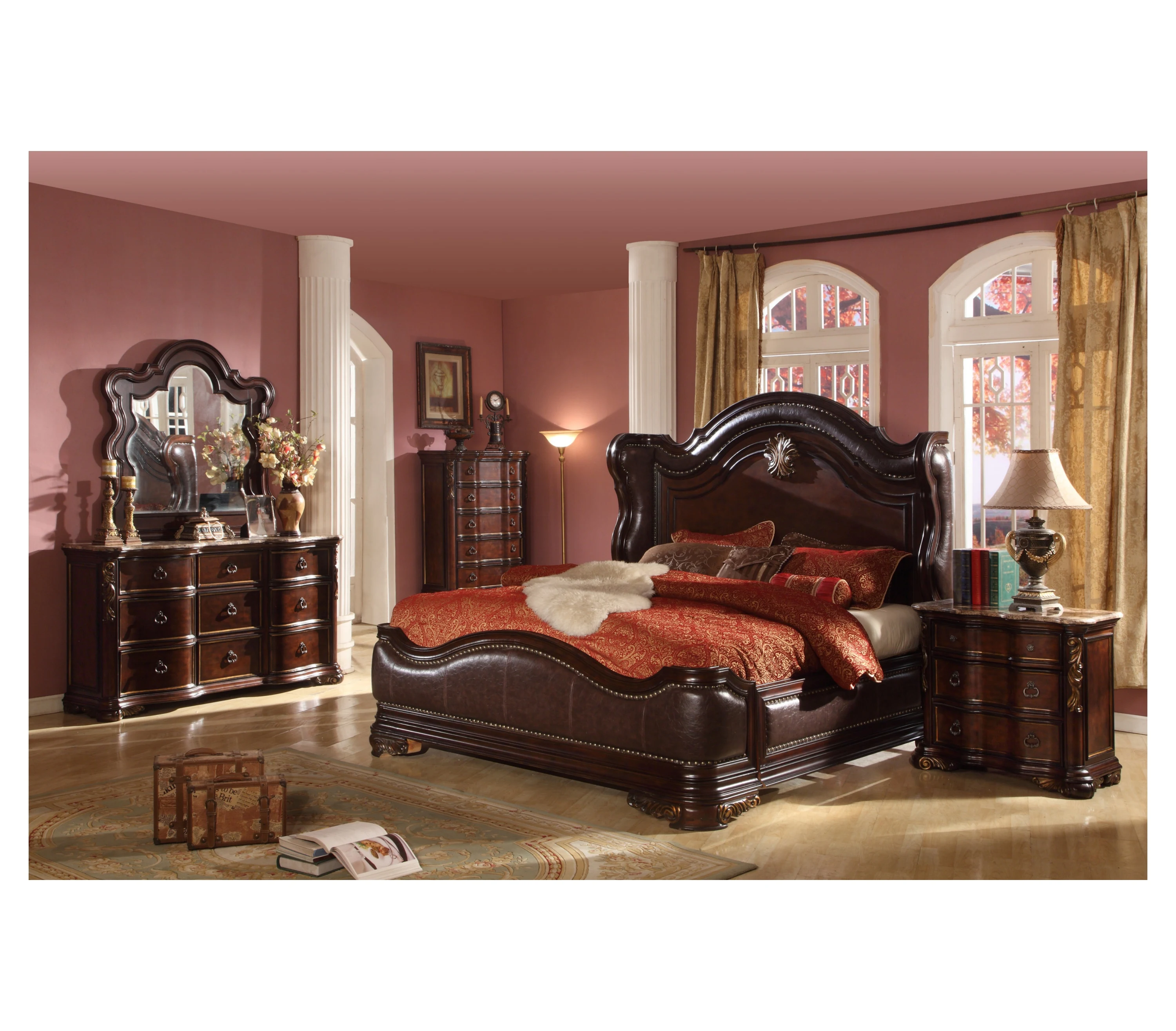 Мини-отель спальня мебель в американском стиле Классический Домашний набор для спальни роскошная кровать «King-Size» ночная стойка комод WA191