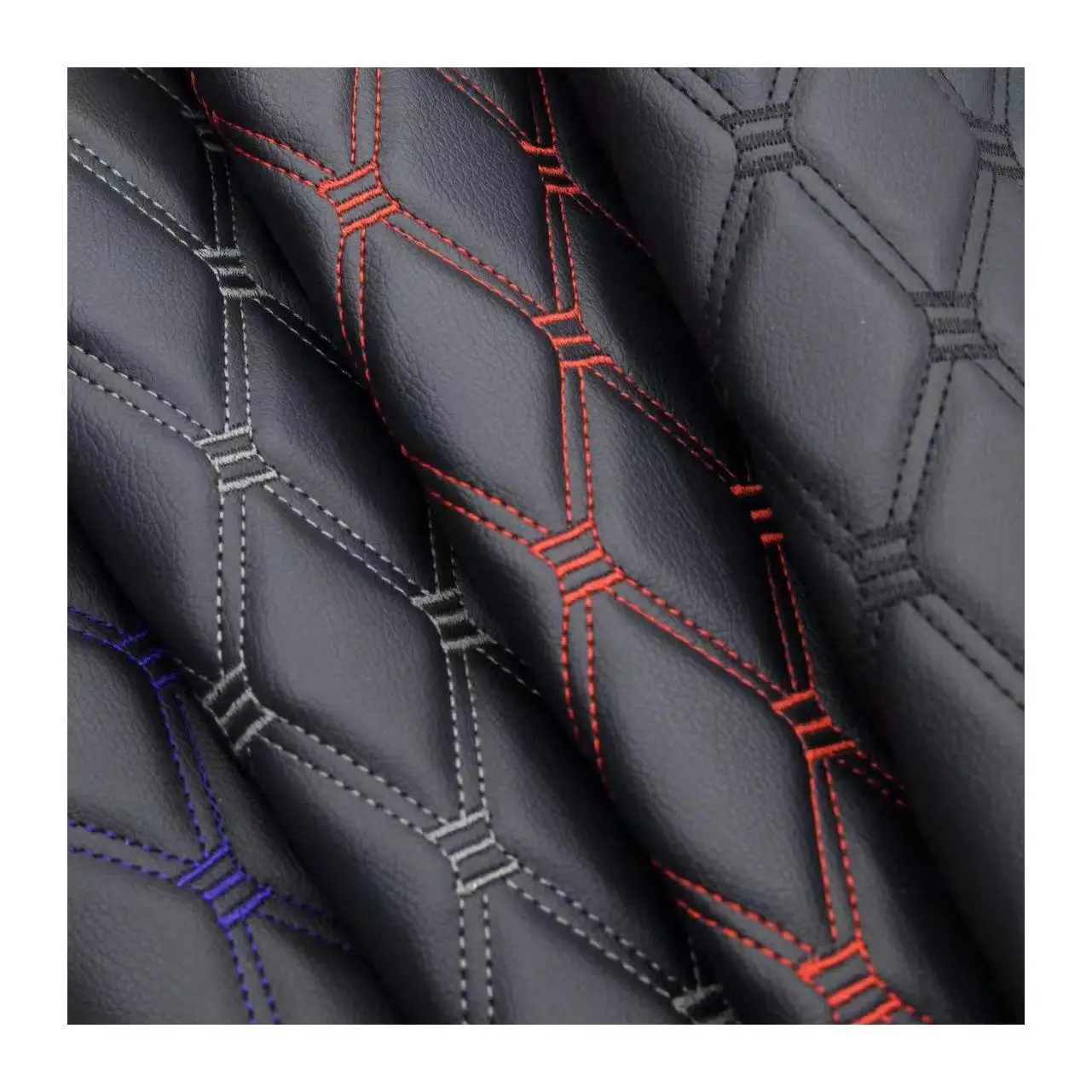 Classical Embroidered Double Lines Design PVC Leather, Waterproof Abrasion-resistant Artificial Leather For Car Seat Cover