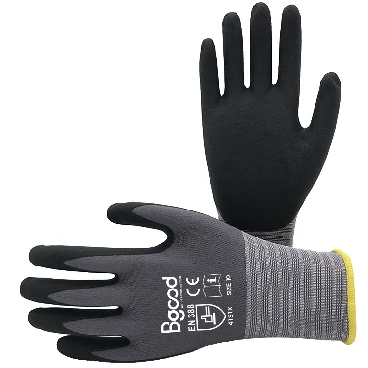 custom logo worker hand protection construction safety 15G nylon spandex sandy nitrile glove for work men