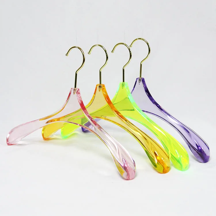 UNITECH Luxury clear Acrylic Transparent Clothes hanger with clear plastic hangers gold hooks
