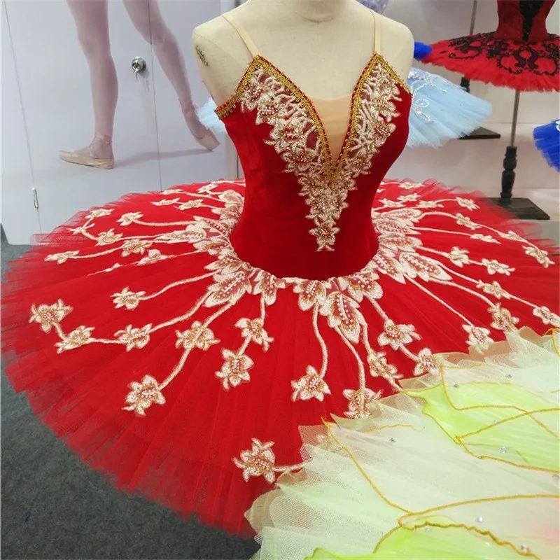 Professional High Quality Ballet Dance Competition Performance Wear Women Adult Red Tutu Costumes