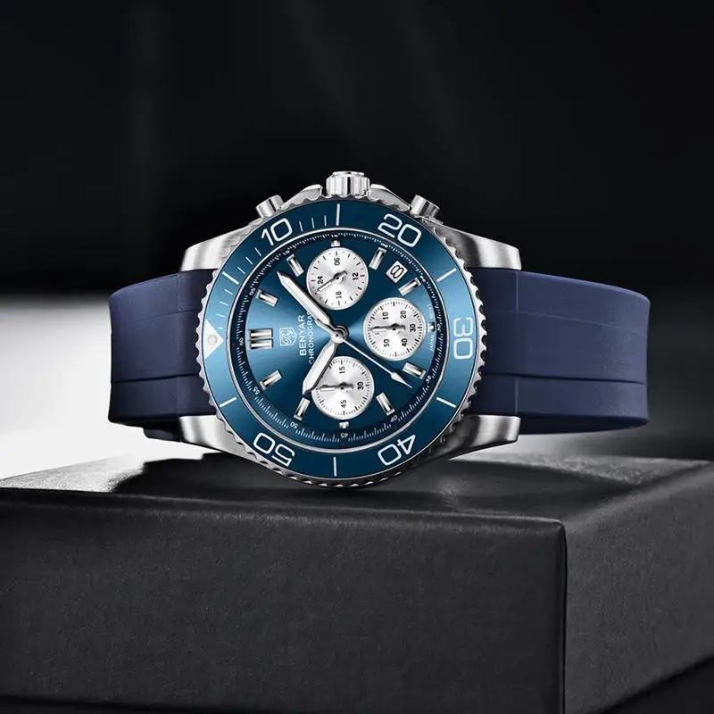 2024 NEW BENYAR S002 Luxury Men Watches Sport Chronograph Waterproof Men Quartz Wrist Watch Relogio Masculino Mens Watch +Box