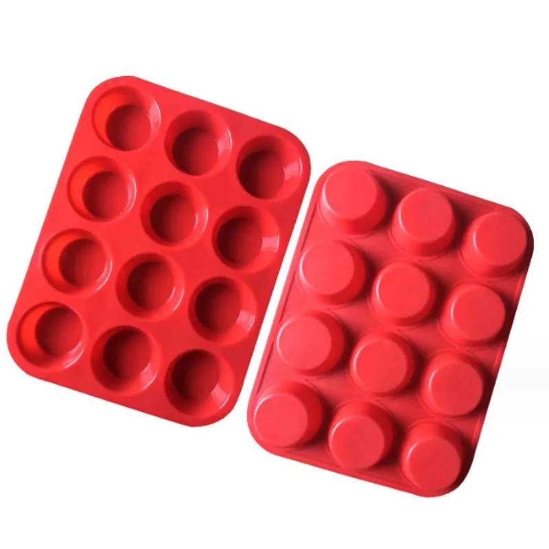 Popular 12pcs Cupcake Silicone Cake Mold Food Grade Silicone Baking Mini Cake Silicone Mold